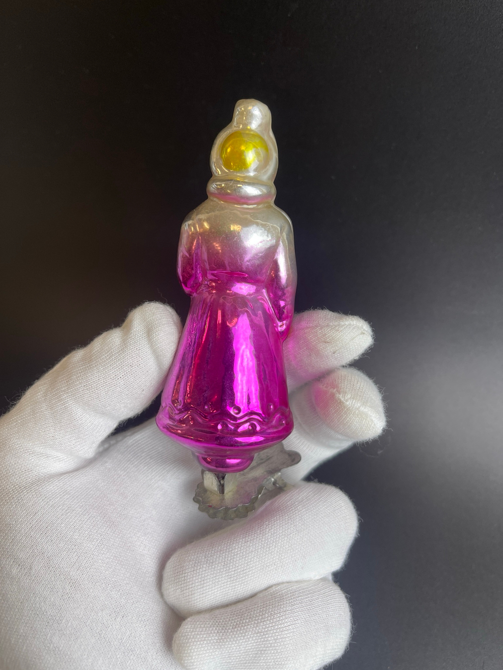 Ёлочная игрушка "Снегурочка" на прищепке советское стекло, скол внизу, винтаж СССР 1960-1990 гг