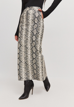 Юбка миди из экокожи в змеином принте черно-белая