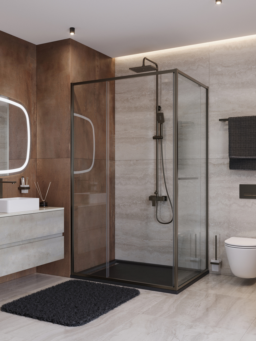 Душевой уголок Cezares LUX-AH-FS-11-120/100-C-GM, 120х100х195, профиль оружейная сталь, стекло прозрачное