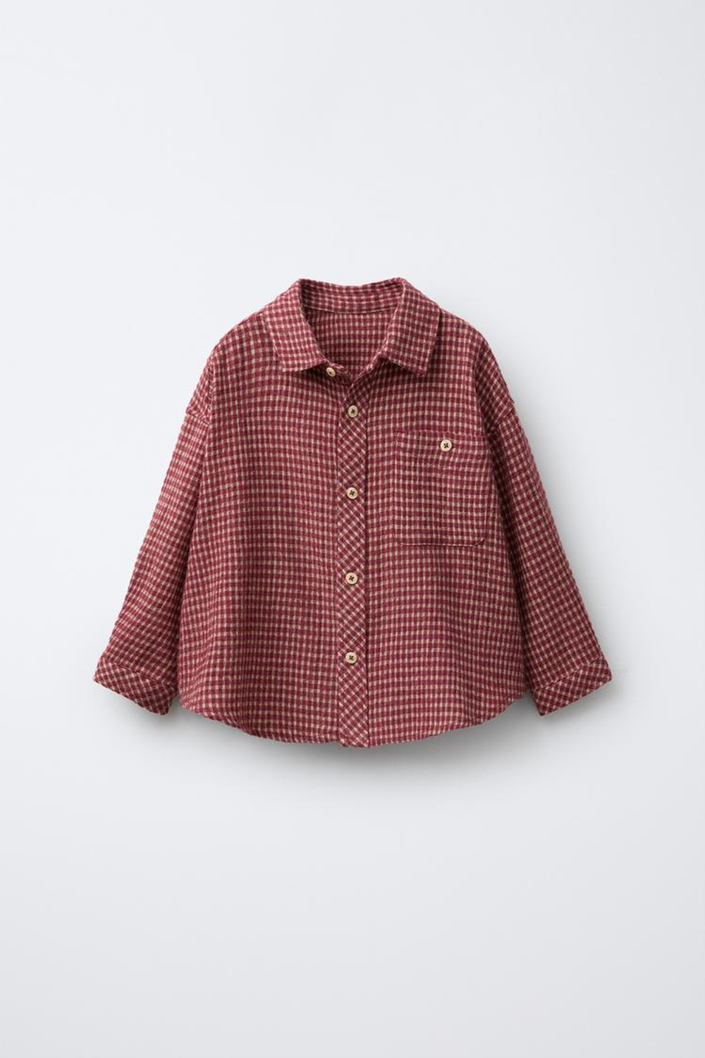 ZARA РУБАШКА В КЛЕТКУ С КАРМАНОМ, ГРАНАТОВЫЙ