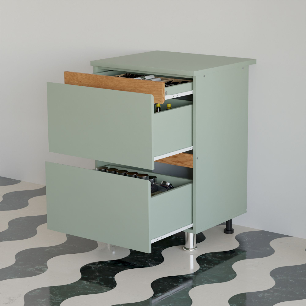 Кухня 200 см Малага со столешницей (5 модулей) / зеленый ЛДСП, массив дуба