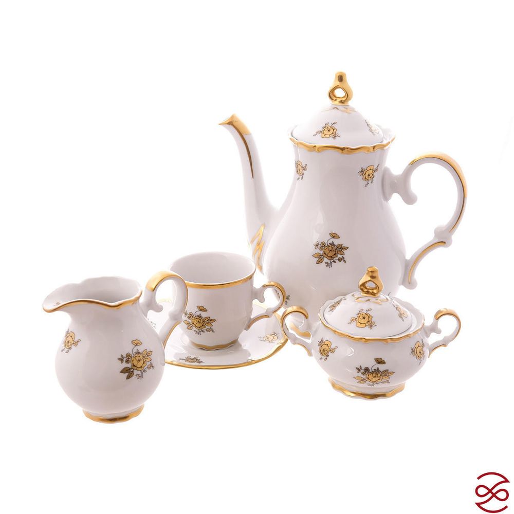 Кофейный сервиз мокка Queen's Crown Золотая роза на 6 персон 15 предметов