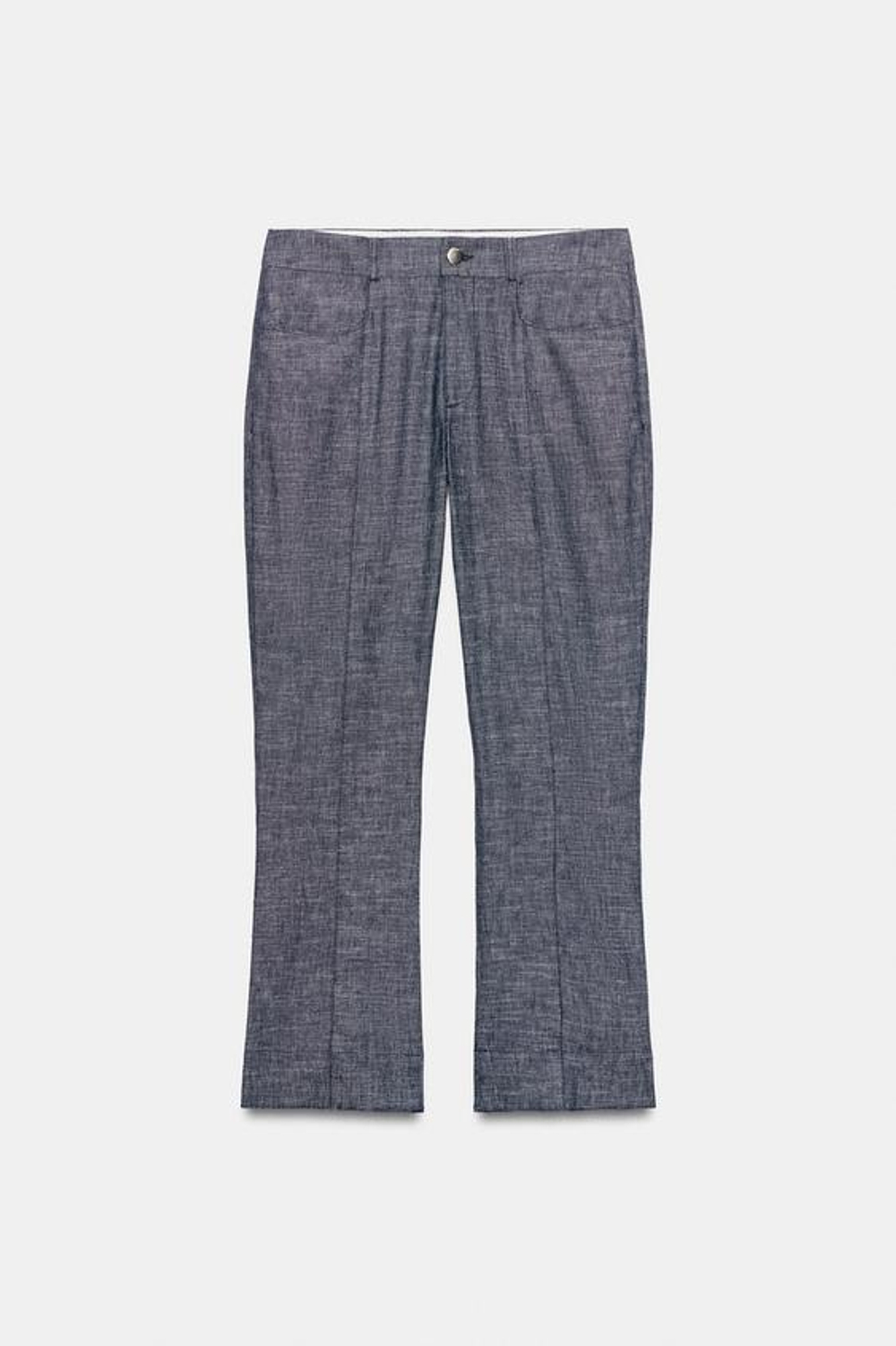 ZARA УКОРОЧЕННЫЕ БРЮКИ MINI FLARE ИЗ СМЕСОВОГО ЛЬНА, СЕРЫЙ