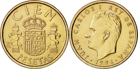 Испания 100 песет, 1982-1990 Король Хуан Карлос I XF