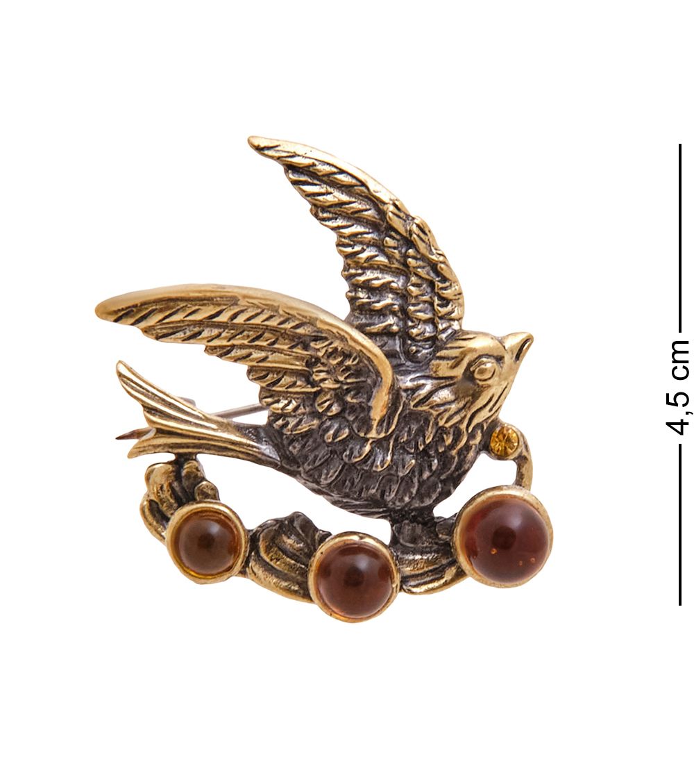 AM-3504 Брошь «Стриж» (латунь, янтарь)