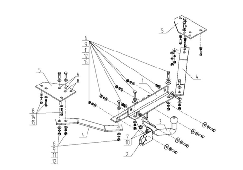 Фаркоп для Volvo S40 седан / V50 универсал 2004-2012 Тип шара: A. Нагрузки: 1600/75 кг, VL 04