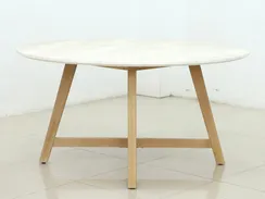 Стол Mali Ø150 см из массива эвкалипта и травертина