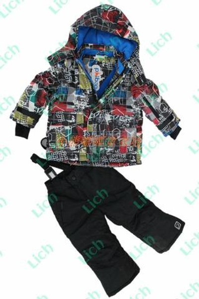 Комплект зимний: полукомбинезон и разноцветная куртка