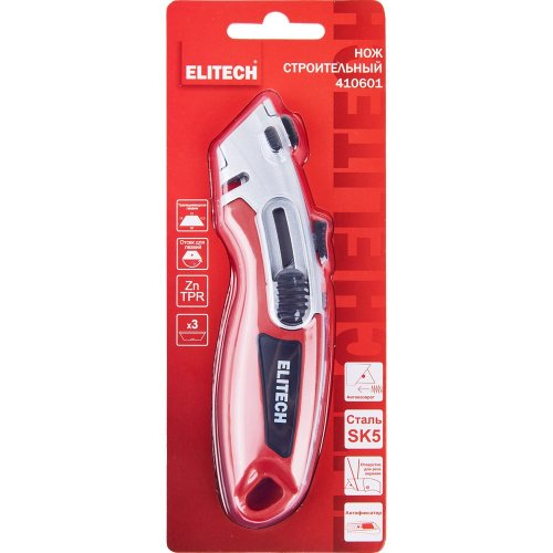 Нож строительный ELITECH с трапециевидным лезвием   410601