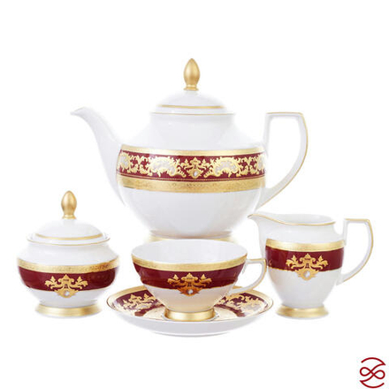 Чайный сервиз Falkenporzellan Alena 3D Bordeaux Gold Constanza 6 персон 17 предметов