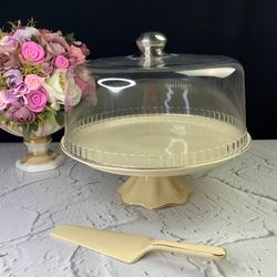 Lenardi 205-148 Тортовница с крышкой и лопаткой 31х10см MARZIPAN в под.уп.(х4)Фарфор