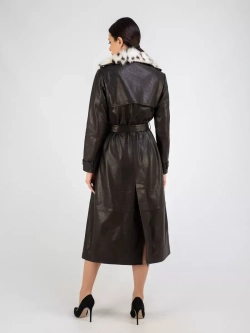 Кожаный тренч длинный с поясом плащ