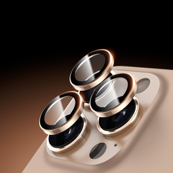 Защитное стекло на камеры с золотистыми (Desert Titanium) рамками из алюминия для iPhone 16 Pro и 16 Pro Max, серия HAWK Series Camera Lens Protector