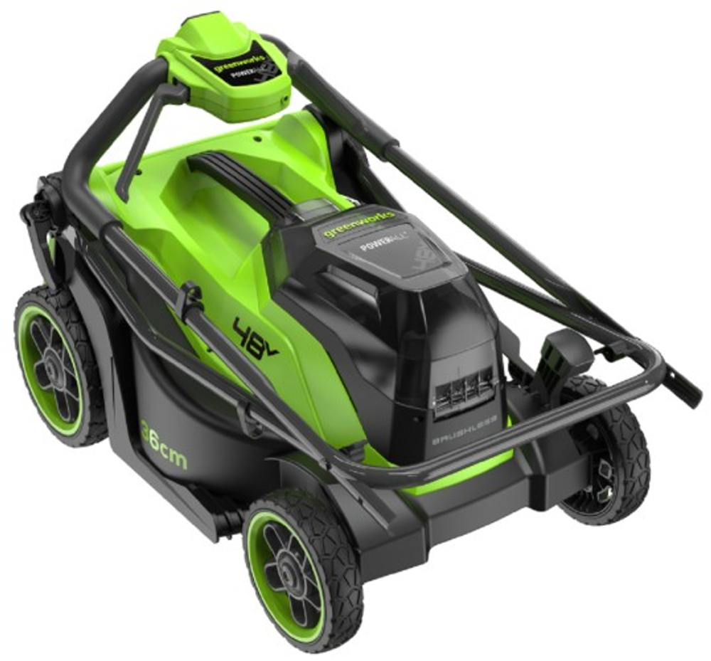 Газонокосилка аккумуляторная GREENWORKS 2520707UD 2x24V, 36 см, бесщеточная, c 2хАКБ 4 Ач и ЗУ