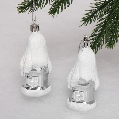 Елочные игрушки «Загадочный домик» 9 см (набор 2 шт), Серебро