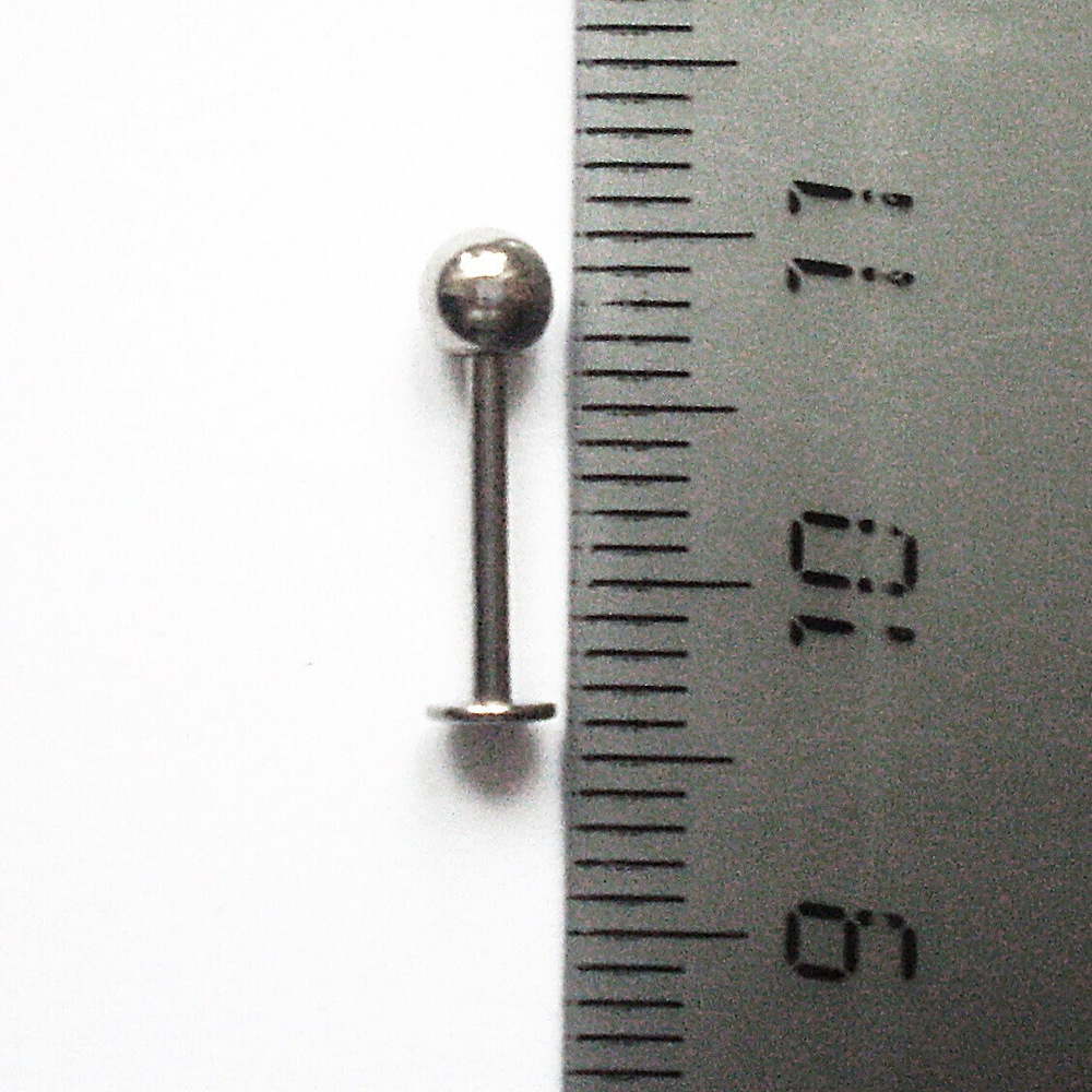Лабрета 10 мм для пирсинга губы с шариком 4 мм, толщиной 1,2 мм. Медицинская сталь