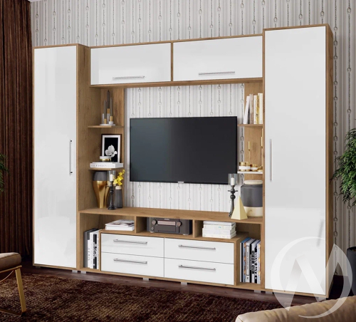 Гостиная Гармония (дуб крафт/белый глянец холодный)