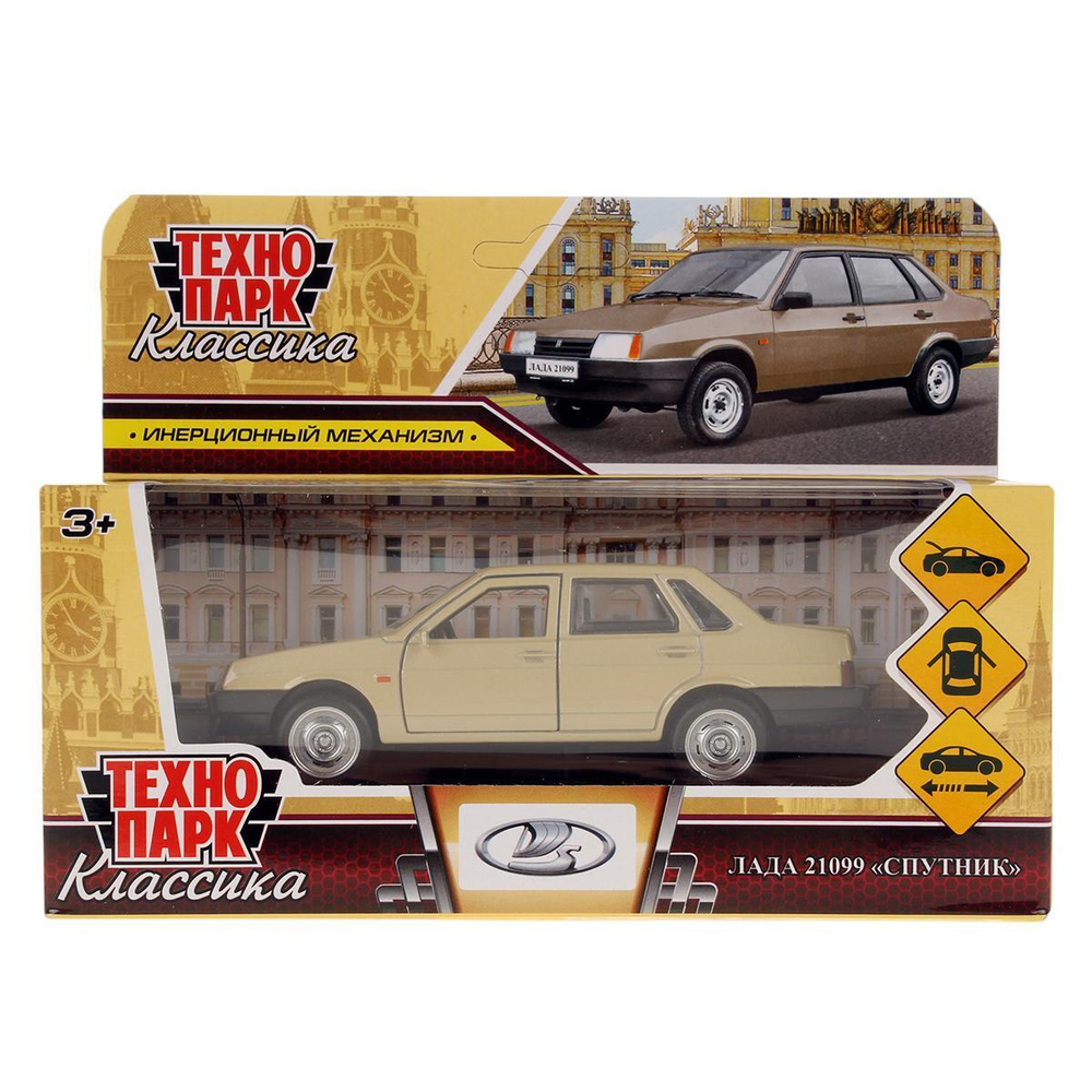 Модель ин. мет. "Lada-21099 Спутник" 12см, двери, багаж, бежевый, коробка 21099-12-BG (Технопарк)