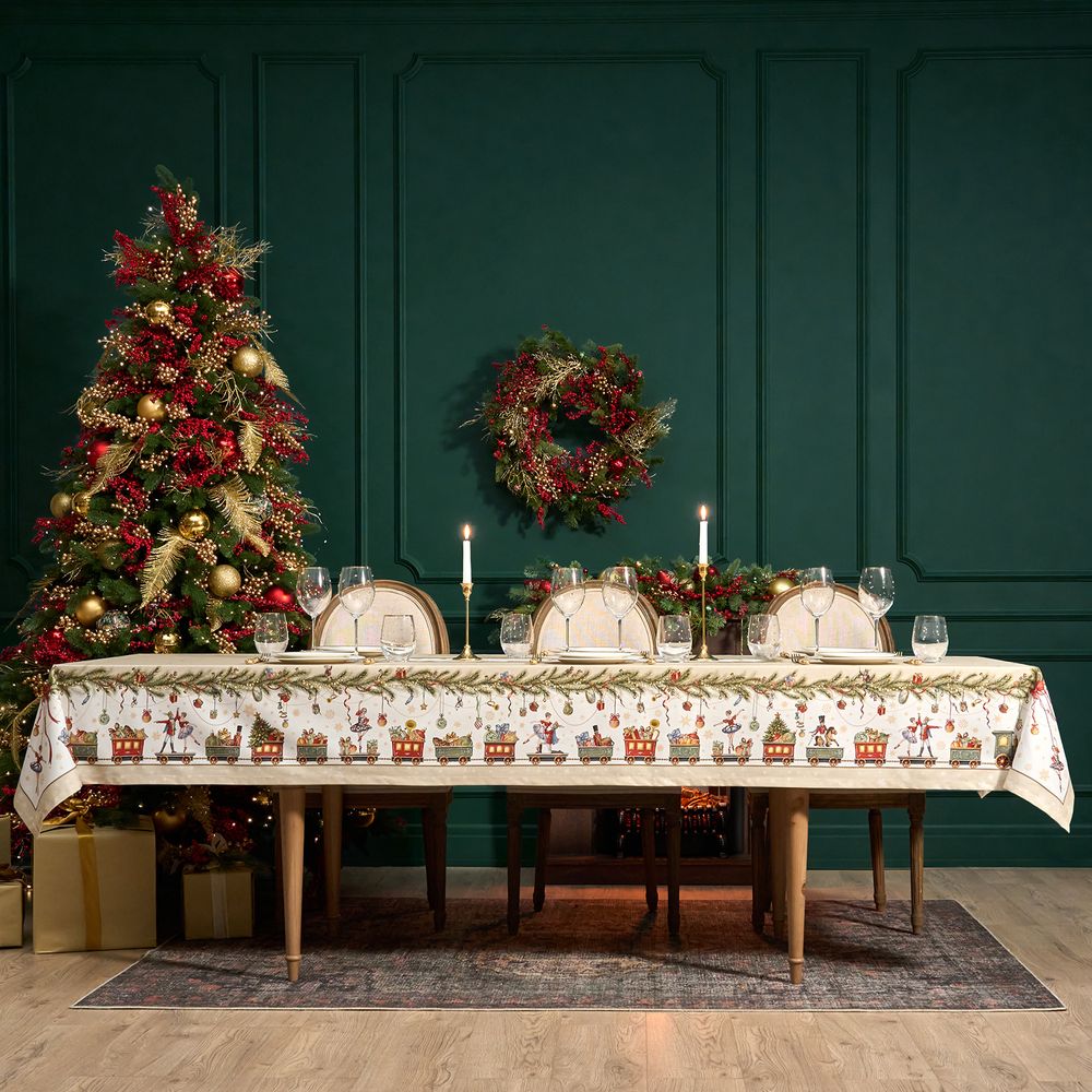 СКАТЕРТЬ "ЩЕЛКУНЧИК" 140Х300СМ БЕЖЕВЫЙ ,100%ХЛОПОК ,ТВИЛ