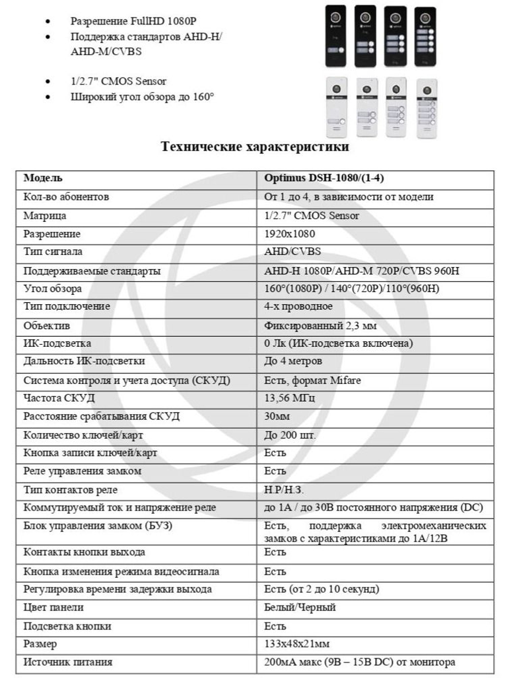 Панель видеодомофона Optimus DSH-1080/2 (Белый)