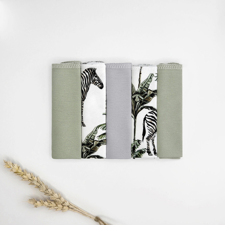 Платочки сет из 5 штук LooJoo Шалфей / Зебры / Серый шелк