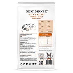 Best Dinner корм для собак мини пород с чувствительным пищеварением с уткой и картофелем (Adult Sensible Mini Duck & Potato)