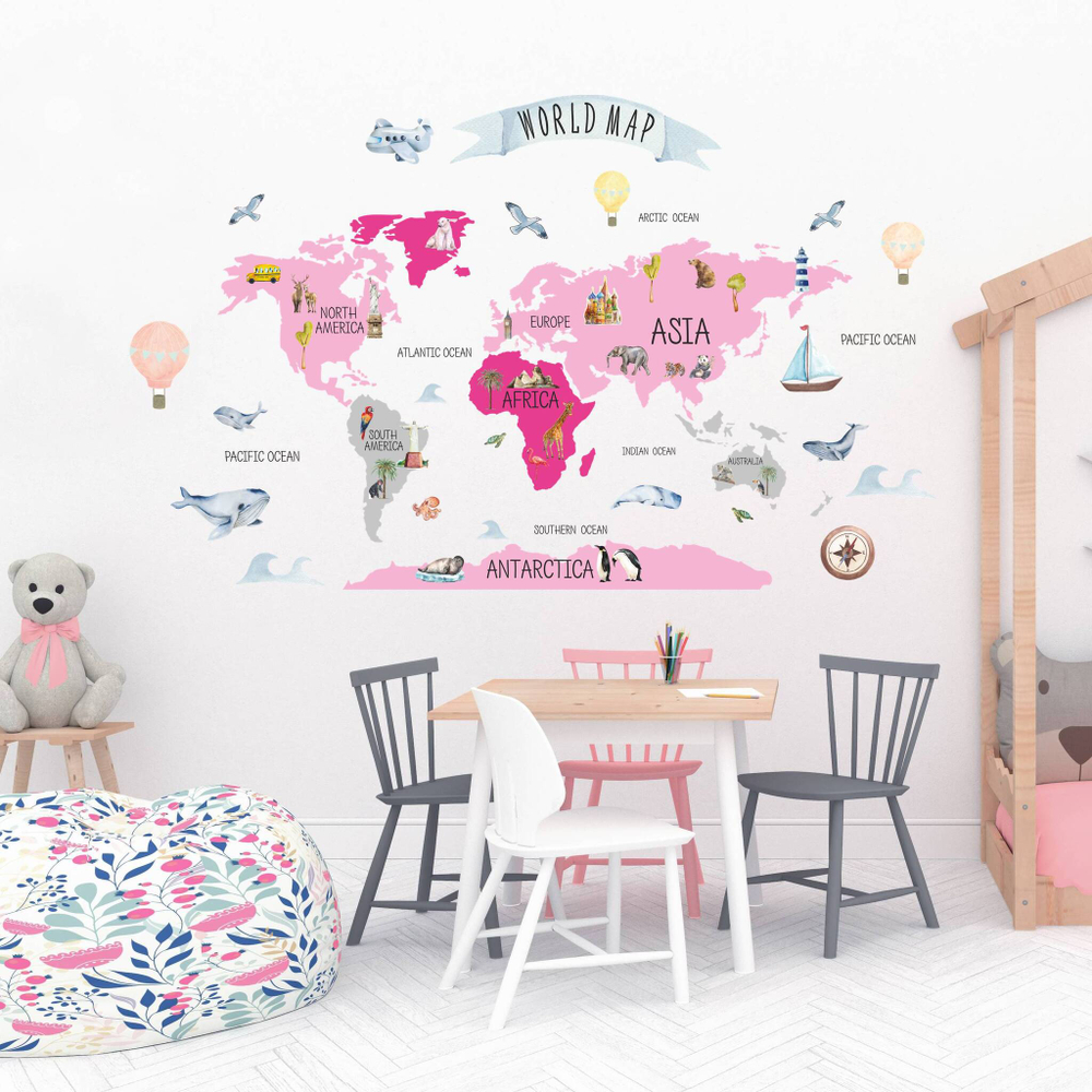 Стикеры КАРТА МИРА АКВАРЕЛЬ английская версия