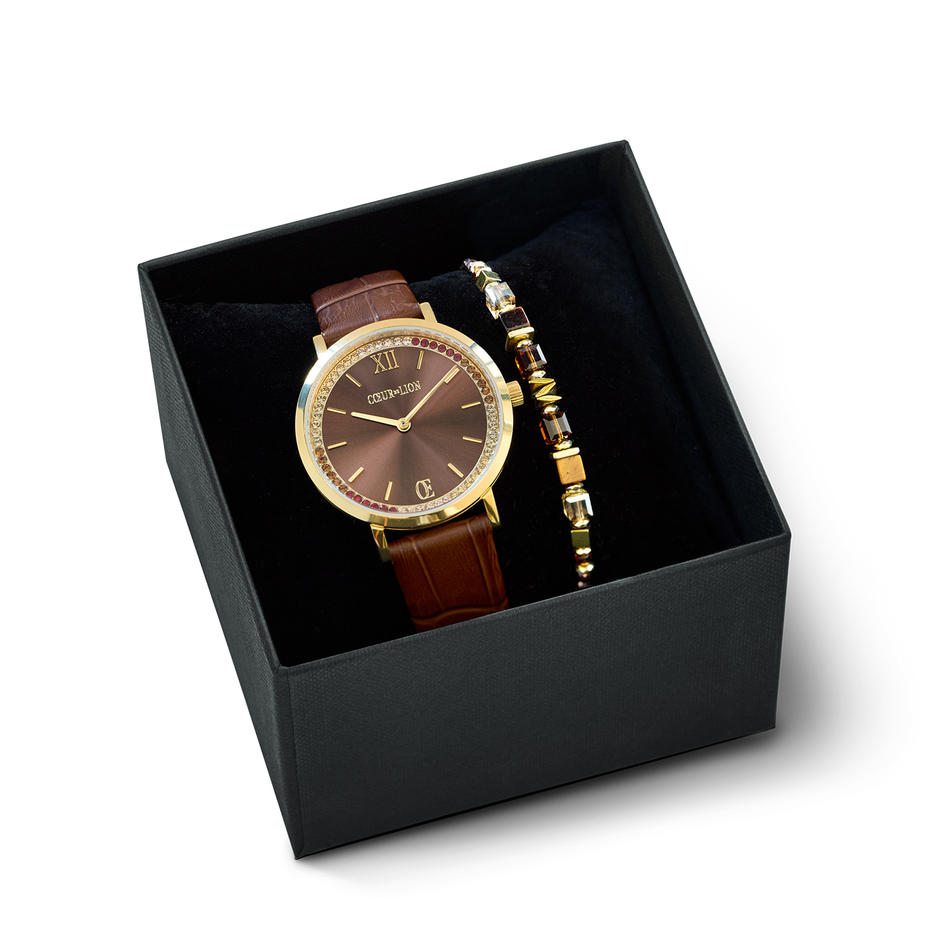 Комплект Coeur de Lion Gold-Brown (часы и браслет) 7652/53-1611