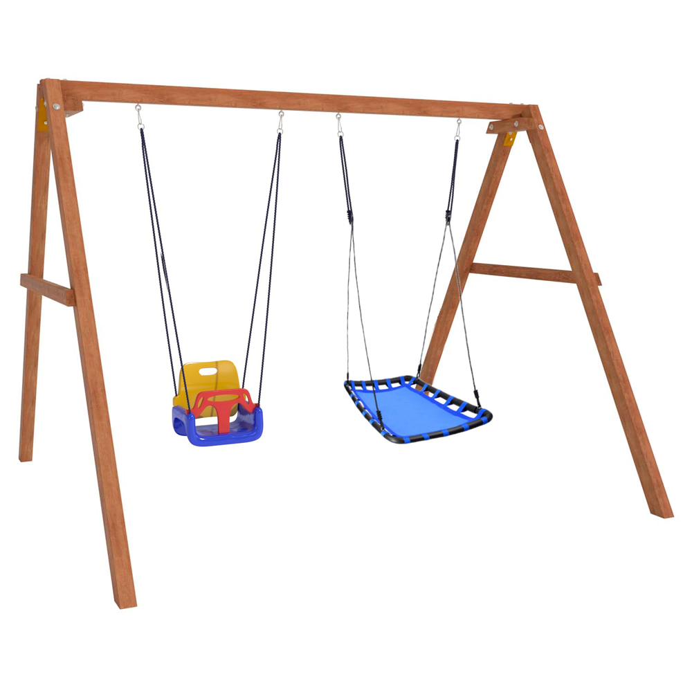 Деревянные качели с гнездом Лодка и качелями со спинкой