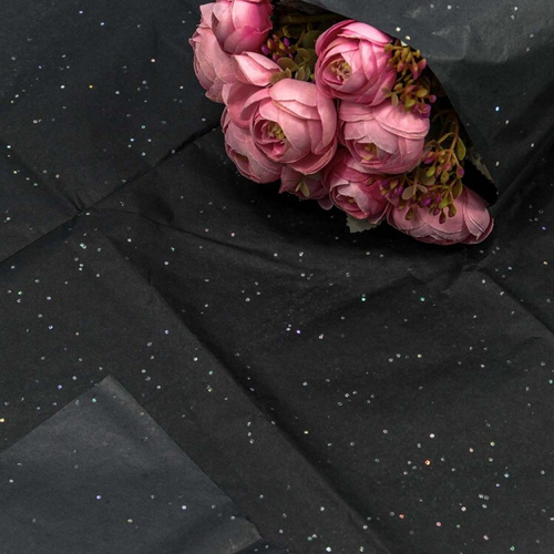 Бумага упаковочная тишью с блестками Черный 50 см 10 листов ДБ