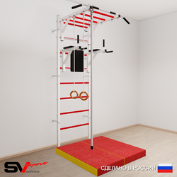 Шведская стенка Sv Sport усиленная 6444 (Турник рукоход/Брусья/Канат/Кольца/Мат 1м)