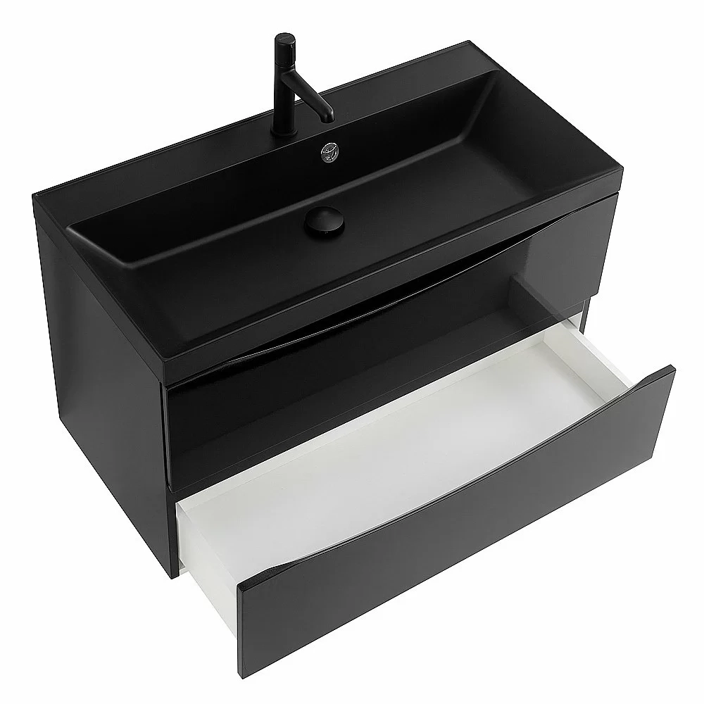 Тумба с раковиной Belbagno MARINO 90 черная глянцевая/черная раковина