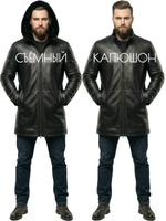 KHIMEONE Мужская кожаная куртка с капюшоном на меху (натуральная кожа/натуральный мех)