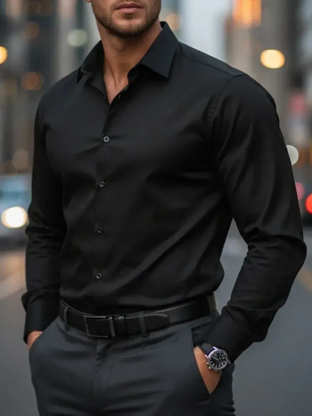 Рубашка классическая с длинным рукавом приталенная