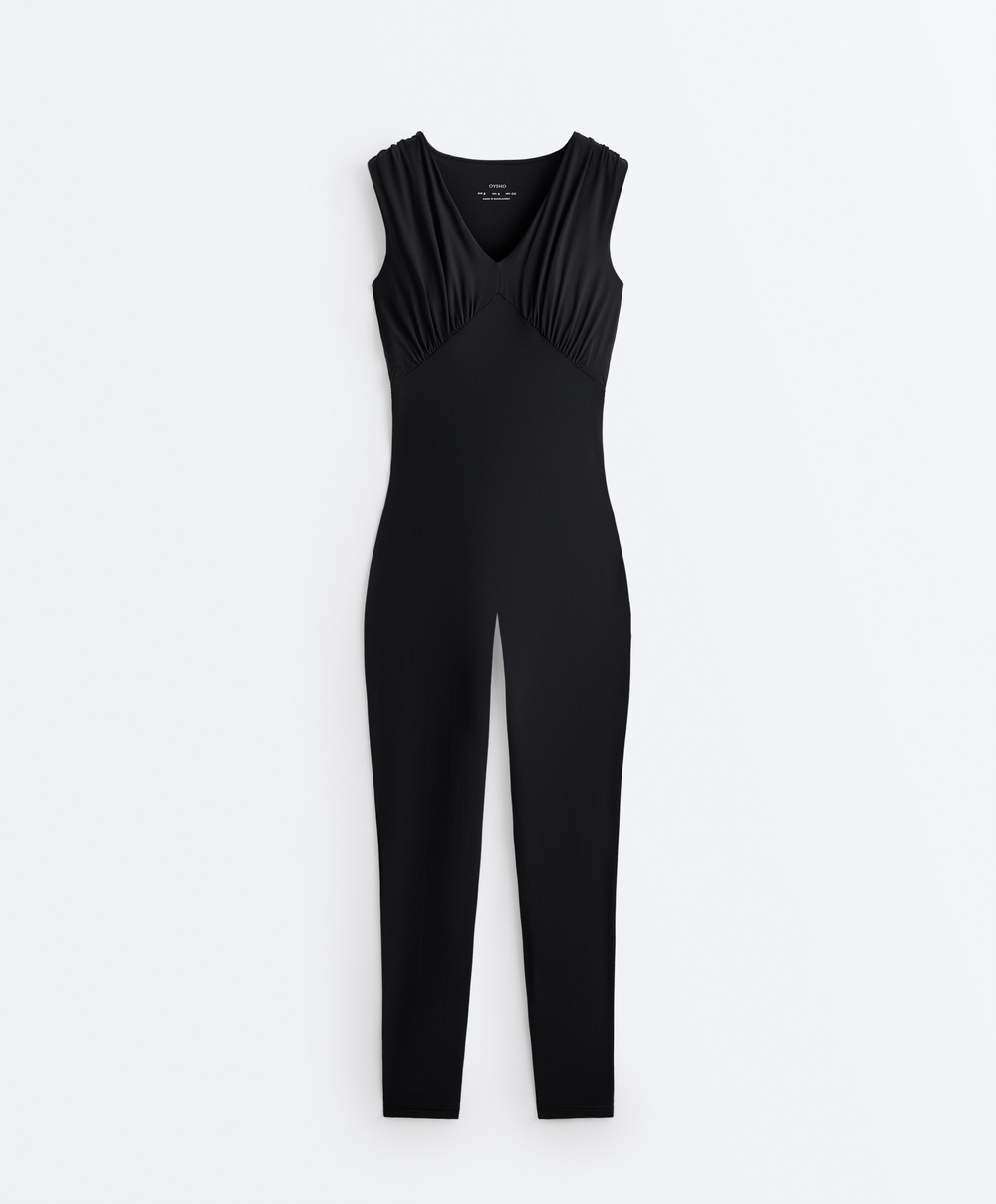 Oysho Длинный комбинезон Light Touch с V-образным вырезом, черный