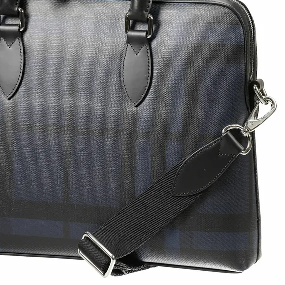 Портфель из кожи и ткани Burberry в клетку London Check темно-синий