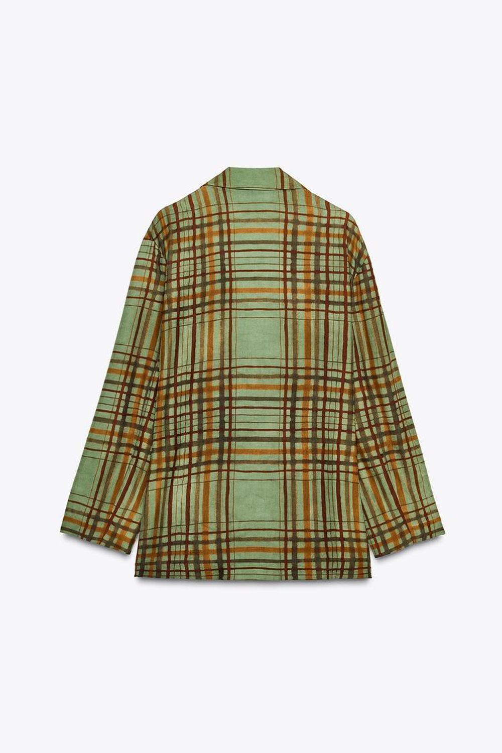 ZARA БЛЕЙЗЕР ИЗ СТРУЯЩЕЙСЯ ТКАНИ В КЛЕТКУ — ZW COLLECTION, ЗЕЛЕНЫЙ