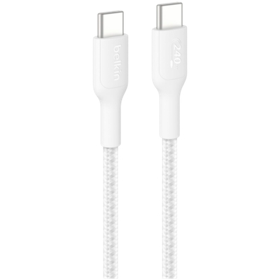 BELKIN C - C CBL 240W 2.0, BRAIDED PCR, 2M, WHITE