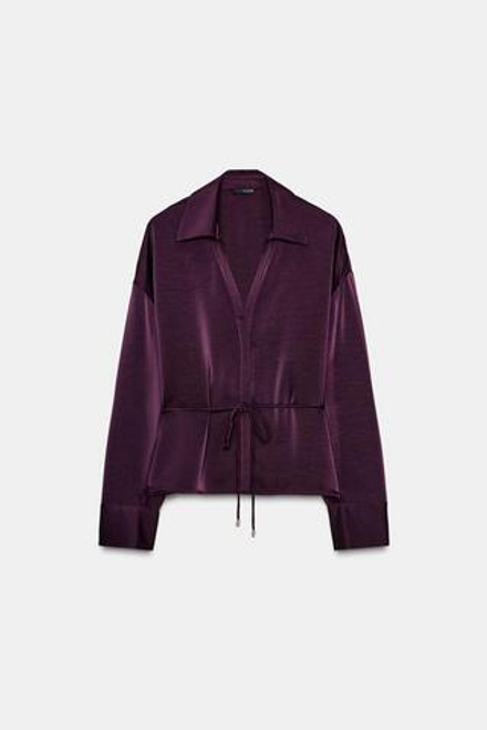 ZARA АТЛАСНАЯ БЛУЗА С ТОНКИМ РЕМНЕМ, БУРГУНДИ