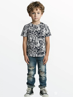 1070 Футболка детская кулирка надписи на синем (72-140)