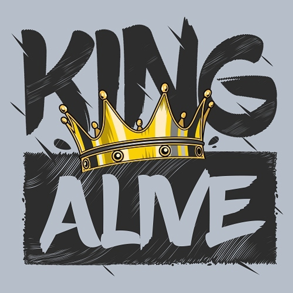 принт PewPewCat King Alive для серой футболки