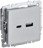 BRITE Розетка USB A+C 18Вт РЮ11-1-БрА алюминий IEK