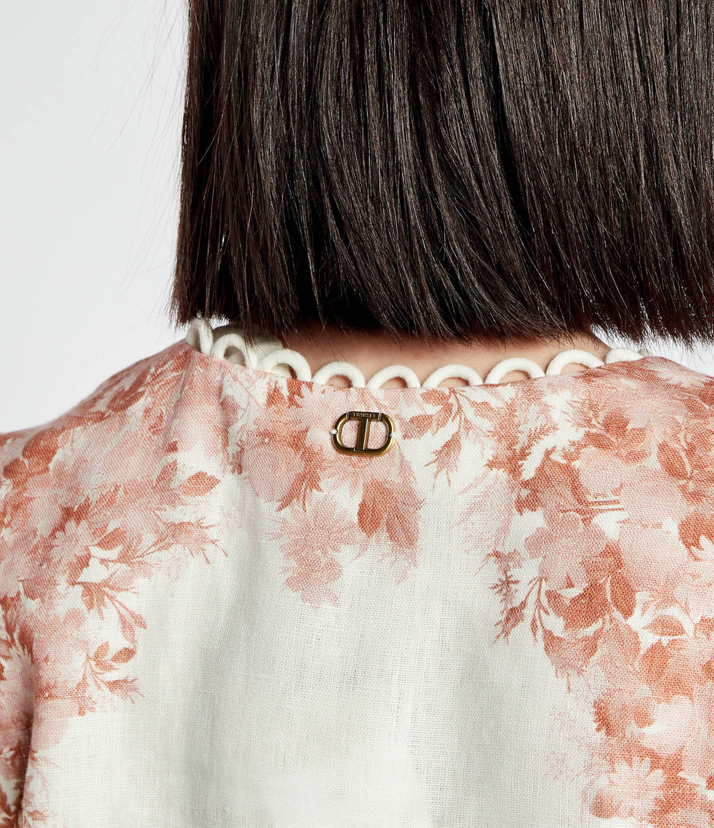 Льняная блузка TWINSET - экрю(241TT2402)