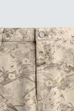 ZARA БРЮКИ КАРГО С АБСТРАКТНЫМ ПРИНТОМ, СВЕТЛО-БЕЖЕВЫЙ