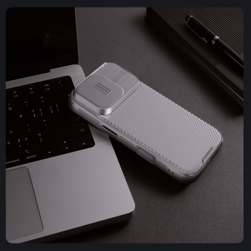 Чехол серого цвета (Titanium Gray) с сдвижной шторкой для камеры от Nillkin для iPhone 16 Pro, серия CamShield Pro Case