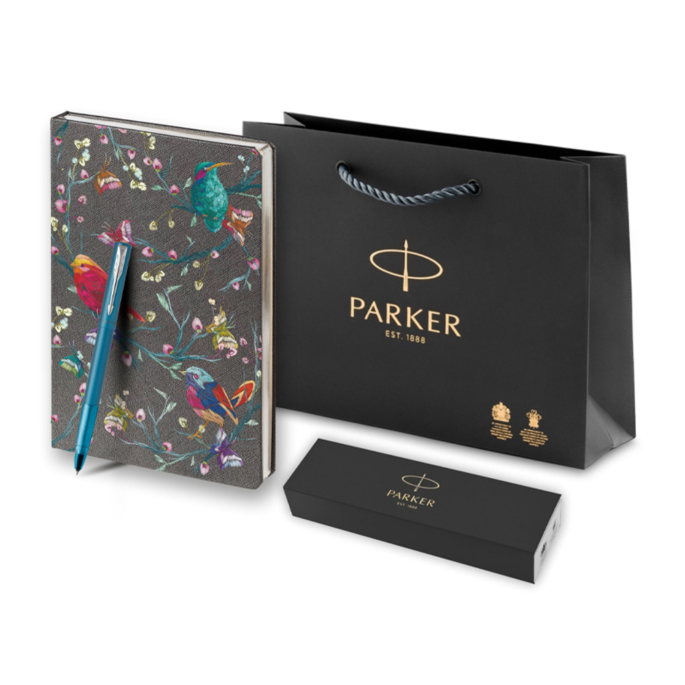 Подарочный набор: Ручка-роллер Parker Vector XL Teal CT и Ежедневник недатированный, серый