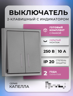 Выключатель 2-клавишный с индикатором 10А графит "Капелла" (SBE-09g-10-SW2-1)