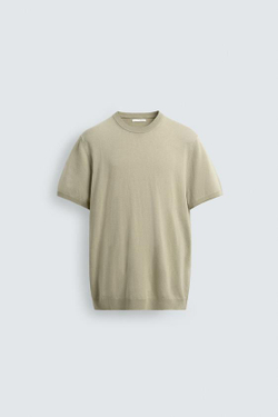 ZARA ФУТБОЛКА ИЗ СМЕСОВОЙ ВИСКОЗЫ, СВЕТЛО-ЗЕЛЕНЫЙ