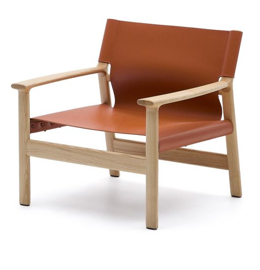 Кресло Jan из переработанной кожи светло-коричневого цвета и ясеня в натуральном цвете