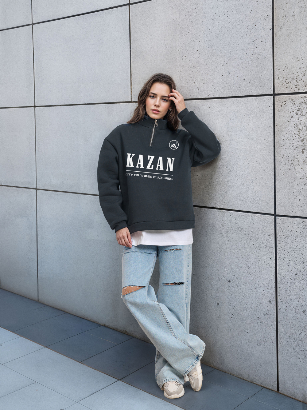 Толстовка женская с зип-воротником "Kazan" серый